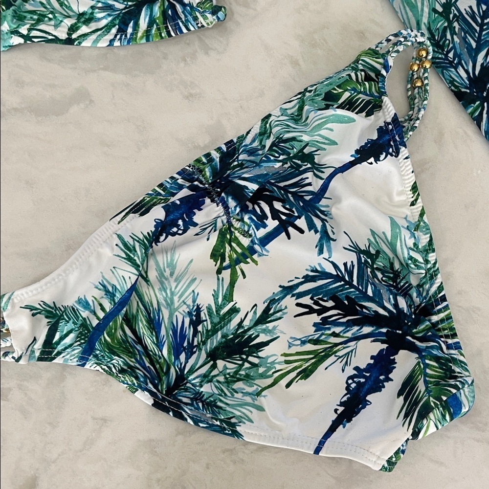 PilyQ 3 piece bikini set top bottom sheer cover up tropical leaf swimwear sz S - Picture 15 of 17